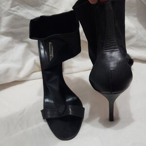 Manolo Blahnik Elastic/Leather Strappy Heels